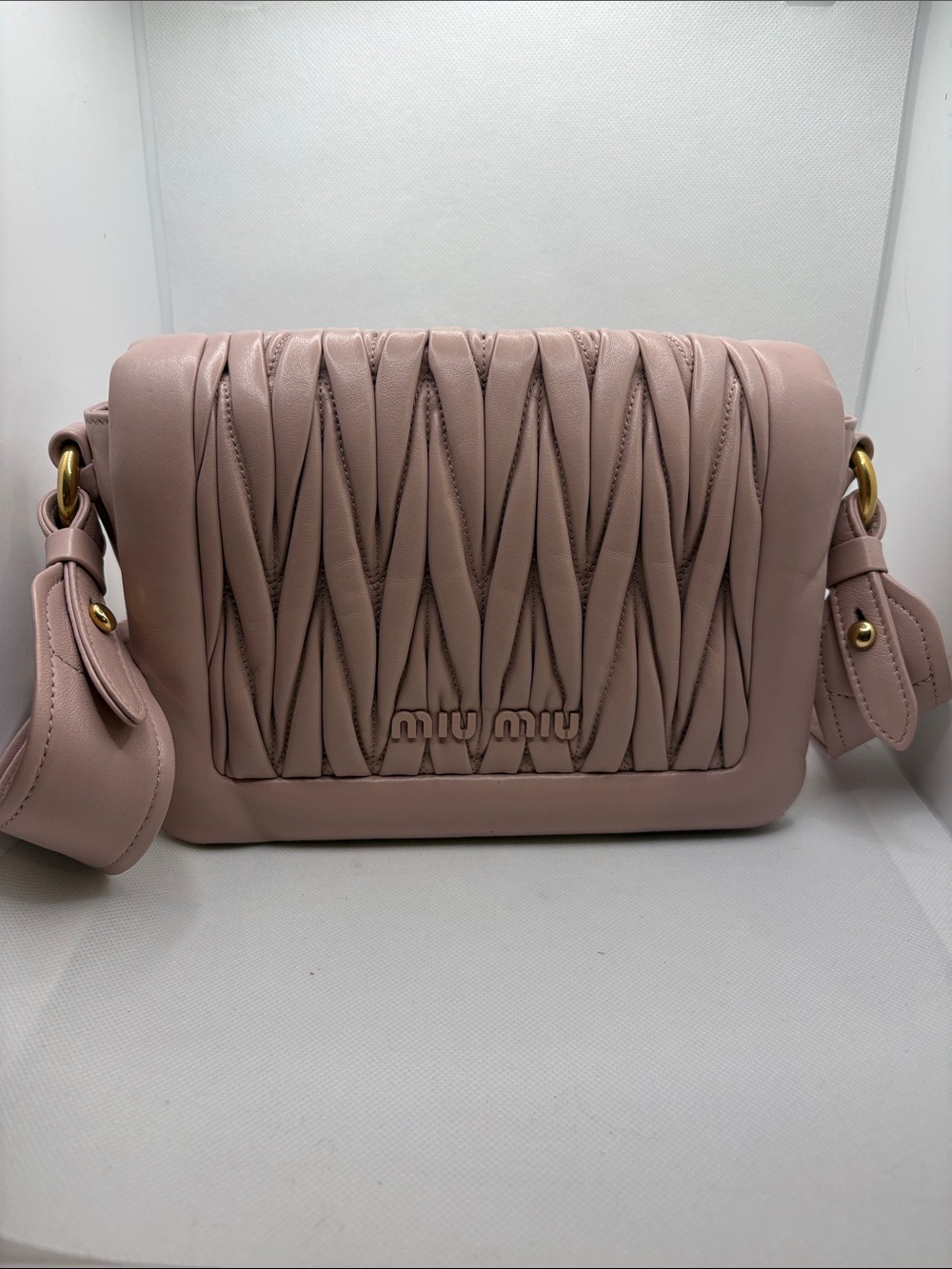 Miu Miu Blush Pink Matelassé Shoulder Bag with Gold Hardware